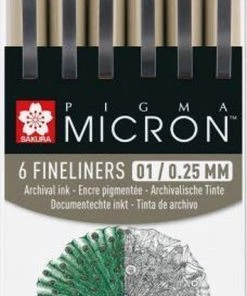 Kopen ✔️ Sakura Pigma Micron 6 Kleuren Fineliners - 01 - 0,25mm 🧨 -A-journal shop 348x840 1