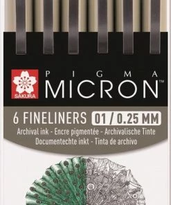 Kopen ✔️ Sakura Pigma Micron 6 Kleuren Fineliners - 01 - 0,25mm 🧨 -A-journal shop 348x840