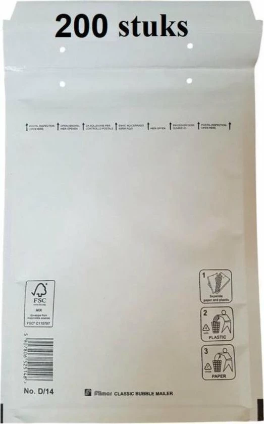 Flash-uitverkoop 💯 Filmar 200 Stuks - Luchtkussen Enveloppen D (Bubbeltjes Envelop D/14) A5+ Binnenmaat 180 X 265mm (18x26,5cm) Maat A5 D14 🥰 3 Flash-uitverkoop 💯 Filmar 200 Stuks - Luchtkussen Enveloppen D (Bubbeltjes Envelop D/14) A5+ Binnenmaat 180 X 265mm (18x26,5cm) Maat A5 D14 🥰