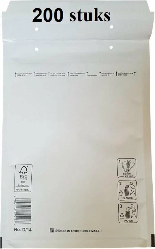 Flash-uitverkoop 💯 Filmar 200 Stuks - Luchtkussen Enveloppen D (Bubbeltjes Envelop D/14) A5+ Binnenmaat 180 X 265mm (18x26,5cm) Maat A5 D14 🥰 8 Flash-uitverkoop 💯 Filmar 200 Stuks - Luchtkussen Enveloppen D (Bubbeltjes Envelop D/14) A5+ Binnenmaat 180 X 265mm (18x26,5cm) Maat A5 D14 🥰 - Afbeelding 6