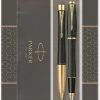 Beste Verkoop 🎁 Parker Urban Duo Geschenkset Met Balpen En Vulpen | Zacht Zwart Met Gouden Trim | Blauwe Inktvulling En Inktpatroon | Geschenkverpakking 😍