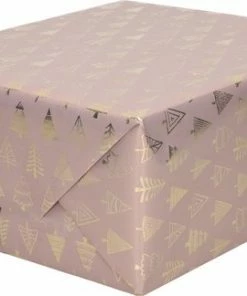 Flash-uitverkoop 🎁 Bellatio Decorations 3x Rollen Kerst Inpakpapier/cadeaupapier Roze/gouden Bomen 2,5 X 0,7 Cm - Luxe Papier Kwaliteit Kerstpapier - Kerstmis 🔥