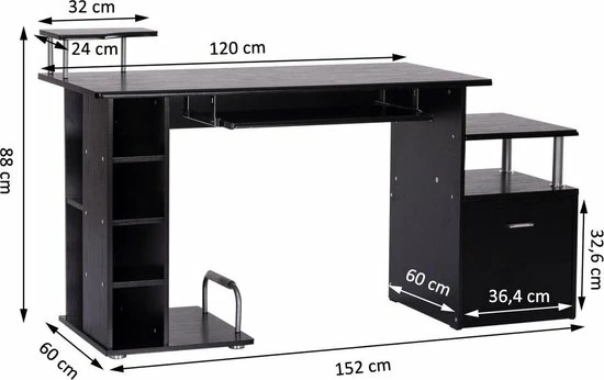 Groothandel 🌟 Merkloos Bureau - Schrijftafel - Computerbureau - Bureautafel - Opslagruimte - 152 X 60 X 88cm - Zwart 🤩 10 Groothandel 🌟 Merkloos Bureau - Schrijftafel - Computerbureau - Bureautafel - Opslagruimte - 152 X 60 X 88cm - Zwart 🤩 - Afbeelding 8