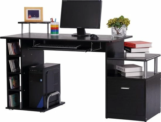 Groothandel 🌟 Merkloos Bureau - Schrijftafel - Computerbureau - Bureautafel - Opslagruimte - 152 X 60 X 88cm - Zwart 🤩 4 Groothandel 🌟 Merkloos Bureau - Schrijftafel - Computerbureau - Bureautafel - Opslagruimte - 152 X 60 X 88cm - Zwart 🤩 - Afbeelding 2