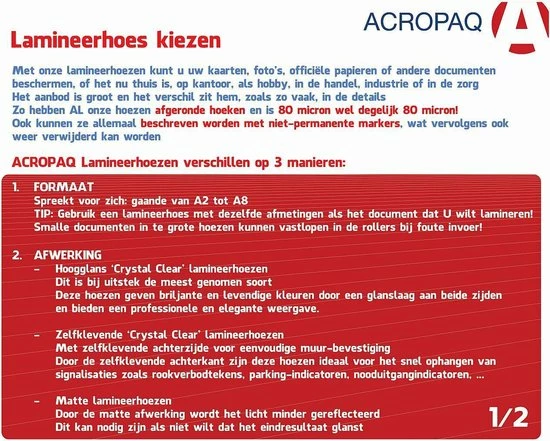 Beste Pirce π ACROPAQ Lamineerhoezen A4, 80 Micron, 100 Stuks π 5 Beste Pirce π ACROPAQ Lamineerhoezen A4, 80 Micron, 100 Stuks π - Afbeelding 3