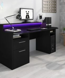 Promo 👏 MEUBELLA Computer Gaming Bureau Tamara 3 - Zwart - RGB LED - 160 Cm - Game Bureau 🔥