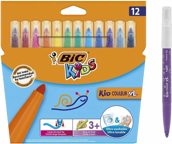 Korting π BIC Kids Couleur XL Dikke Viltstift - Ultra Wasbaar - 3 Jaar En Ouder - 12 Kleuren 𧨠3 Korting π BIC Kids Couleur XL Dikke Viltstift - Ultra Wasbaar - 3 Jaar En Ouder - 12 Kleuren π§¨