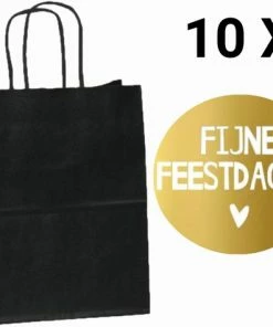 Coupon 🔥 LOVV-Papieren Tasjes -Cadeautasjes-Cadeauzakjes-voor Sinterklaas En Kerst-10 Stuks-Zwart-Incl 10 Stickers Twv 3,99-Fijne Feestdagen-Kerst Tasjes-Gratis Verzending-18+8x24 Cm 🛒