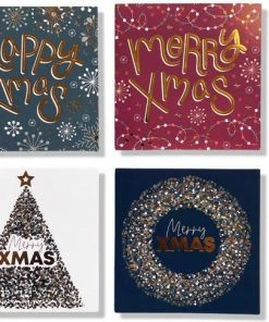 Aanbiedingen 🤩 Cards & Crafts 50 Luxe Vierkante Kerst- En Nieuwjaarskaarten Met Pen - 10x10cm - Gevouwen Kaarten Met Enveloppen 🎉