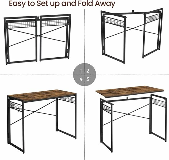 Beste Pirce ❤️ VASAGLE Computertafel, Inklapbaar Bureau Met 8 Haken, Werkstation, Geen Gereedschap Nodig, Industrieel Design, Voor Thuiskantoor, Laptop En Pc, Vintage Bruin-zwart LWD42X 🛒 7 Beste Pirce ❤️ VASAGLE Computertafel, Inklapbaar Bureau Met 8 Haken, Werkstation, Geen Gereedschap Nodig, Industrieel Design, Voor Thuiskantoor, Laptop En Pc, Vintage Bruin-zwart LWD42X 🛒 - Afbeelding 6