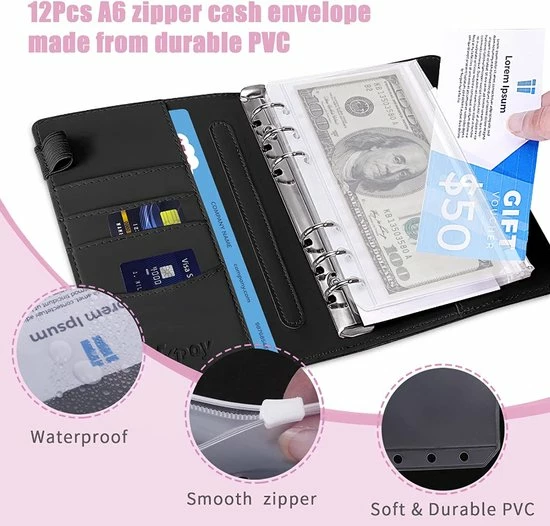 Flash-uitverkoop ๐ A.K.A. A6 Money Budget Planner Met Geldenveloppen – Geld Kasboek Zwart Leer Money Saver Binder ๐ 4 Flash-uitverkoop ๐ A.K.A. A6 Money Budget Planner Met Geldenveloppen – Geld Kasboek Zwart Leer Money Saver Binder ๐ - Afbeelding 2