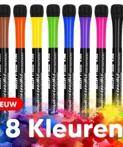 Beste Verkoop 🧨 Bablue Whiteboard Stiften - Whiteboard Marker - 8 Stuks - Verschillende Kleuren - Magnetische Markers Set - Stift Magnetisch En Gekleurd - Stiften Kinderen - Stiften Voor Volwassenen - Met Wisser ⌛