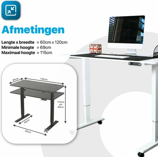 Korting 🎁 Tavaro Elektrisch Verstelbaar Bureau - Zit Sta Bureau - 120 X 60 CM - Wit - Nederlandse Handleiding - Game Bureau ⌛ 6 Korting 🎁 Tavaro Elektrisch Verstelbaar Bureau - Zit Sta Bureau - 120 X 60 CM - Wit - Nederlandse Handleiding - Game Bureau ⌛ - Afbeelding 4