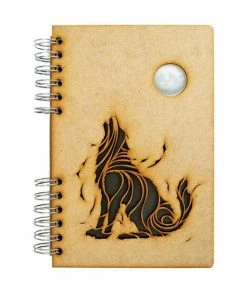 Flash-uitverkoop ❤️ KOMONI - Duurzaam Houten Schetsboek - Gerecycled Papier - Navulbaar - A5 - Blanco - Zwarte Wolf ✨