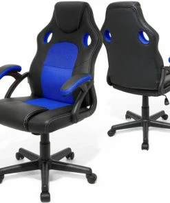 Promo 😉 LifeGoods Gamestoel - Verstelbaar - Kunstleer - Blauw/Zwart 👍