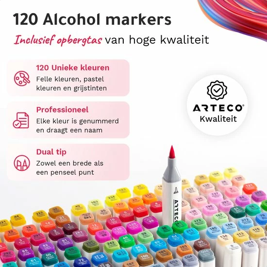 Nieuw ๐ ARTECO® 120 Alcohol Dual Tip Markers – Breed & Brush Tip – Twinmarkers Markeerstiften Met Opbergtas ๐ 6 Nieuw ๐ ARTECO® 120 Alcohol Dual Tip Markers – Breed & Brush Tip – Twinmarkers Markeerstiften Met Opbergtas ๐ - Afbeelding 4