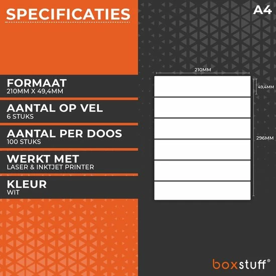 Coupon 😍 Boxstuff A4 Stickervellen - Ordner Etiketten Stickers - Geschikt Inktjet En Laser Printers - 6 Per Vel - 210x49,4MM 🎁 4 Coupon 😍 Boxstuff A4 Stickervellen - Ordner Etiketten Stickers - Geschikt Inktjet En Laser Printers - 6 Per Vel - 210x49,4MM 🎁 - Afbeelding 2