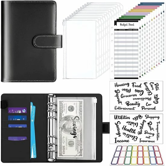 Flash-uitverkoop ๐ A.K.A. A6 Money Budget Planner Met Geldenveloppen – Geld Kasboek Zwart Leer Money Saver Binder ๐ 3 Flash-uitverkoop ๐ A.K.A. A6 Money Budget Planner Met Geldenveloppen – Geld Kasboek Zwart Leer Money Saver Binder ๐