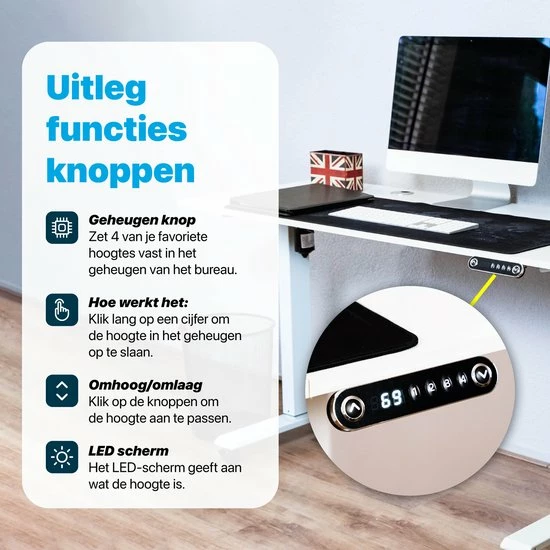 Korting 🎁 Tavaro Elektrisch Verstelbaar Bureau - Zit Sta Bureau - 120 X 60 CM - Wit - Nederlandse Handleiding - Game Bureau ⌛ 11 Korting 🎁 Tavaro Elektrisch Verstelbaar Bureau - Zit Sta Bureau - 120 X 60 CM - Wit - Nederlandse Handleiding - Game Bureau ⌛ - Afbeelding 9