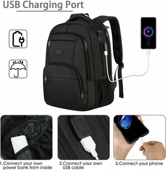 Begroting 𧨠Matein Rugzak - 36 Liter - Zwart - Met Laptopvak - Waterafstotend - USB-oplaadpoort π 6 Begroting 𧨠Matein Rugzak - 36 Liter - Zwart - Met Laptopvak - Waterafstotend - USB-oplaadpoort π - Afbeelding 4