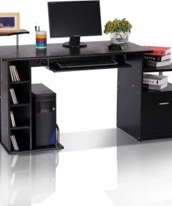 Groothandel 🌟 Merkloos Bureau - Schrijftafel - Computerbureau - Bureautafel - Opslagruimte - 152 X 60 X 88cm - Zwart 🤩