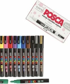 Groothandel 🛒 Uni Posca Marker Lijndikte: 0 9-1 3 Mm PC-3M Diverse Kleuren Fijn 12stuks ⭐