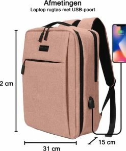 Korting ❤️ ZILOU® Rugzak - 15,6 Inch Laptop Rugtas - USB Poort - Waterafstotend - Roze 🎉 -A-journal shop 550x619 1