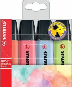 Beste deal 👍 STABILO BOSS ORIGINAL Pastel - Markeerstift - Markeren Met Pastelkleuren - Etui Met 4 Kleuren ✔️ -A-journal shop 550x669